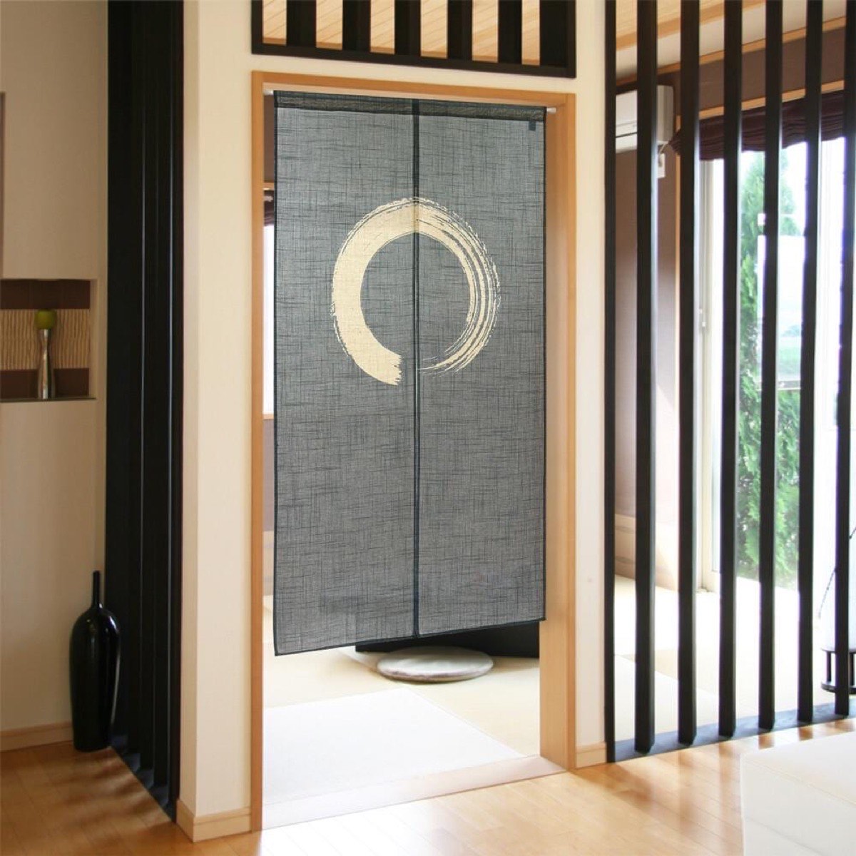 Japanese Noren Door Curtain, Enso Circle, 33.5 x 59.1 in, Made in Japan