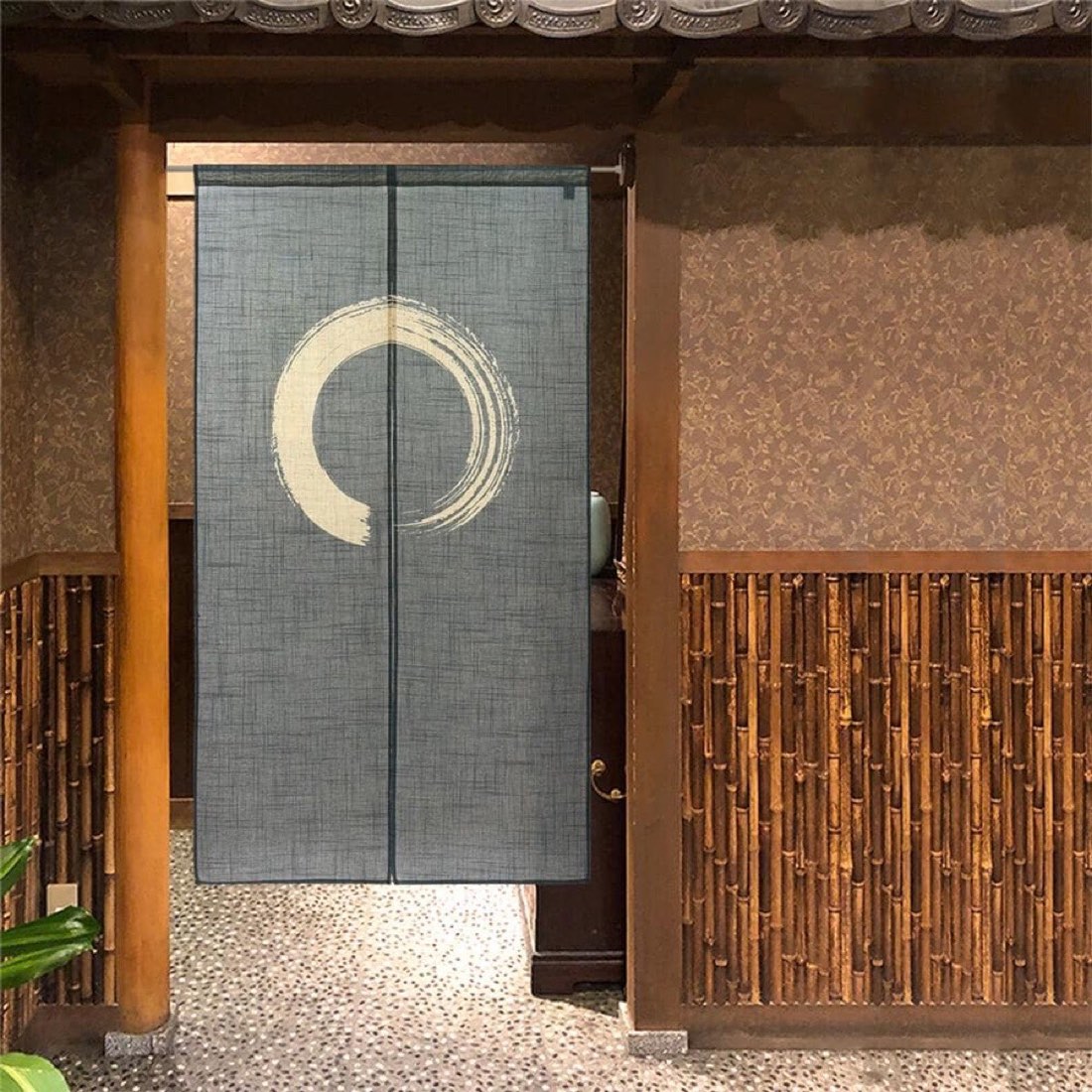 Japanese Noren Door Curtain, Enso Circle, 33.5 x 59.1 in, Made in Japan — view 3