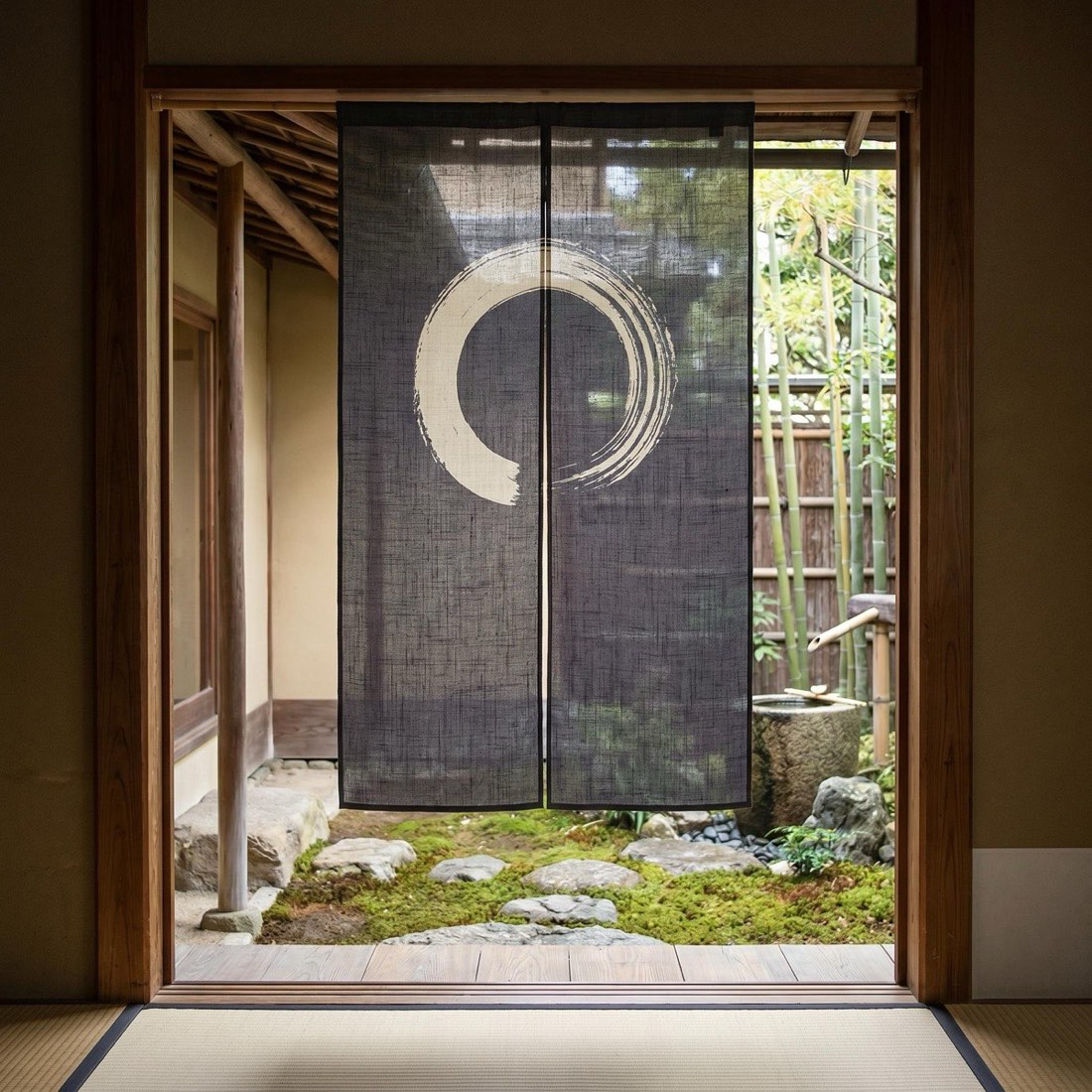 Japanese Noren Door Curtain, Enso Circle, 33.5 x 59.1 in, Made in Japan — view 9