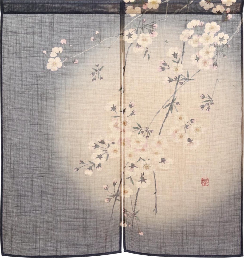 Japanese Noren Door Curtain, Evening Sakura, 33.5 x 35.4 in, Made in Japan — view 3