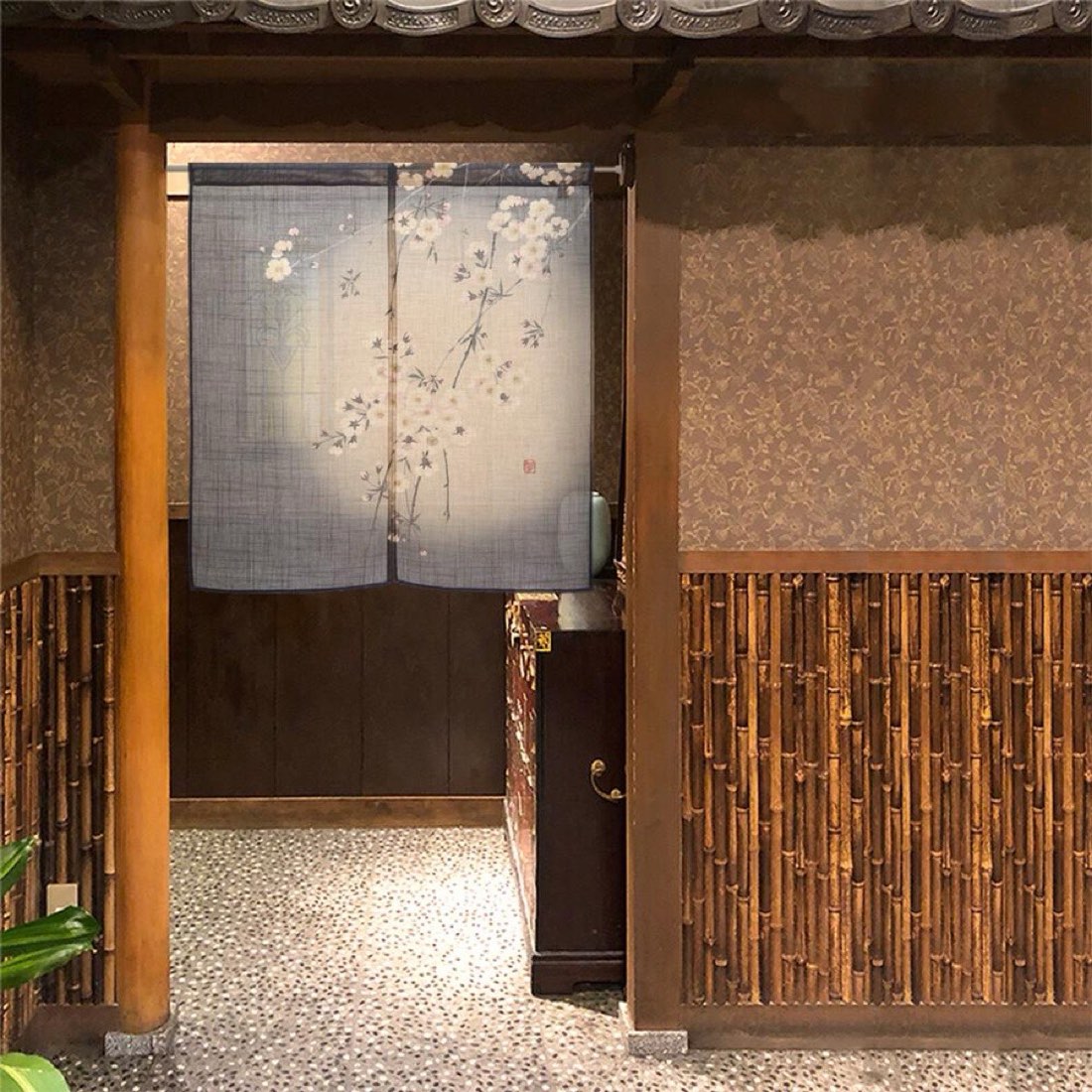 Japanese Noren Door Curtain, Evening Sakura, 33.5 x 35.4 in, Made in Japan — view 9