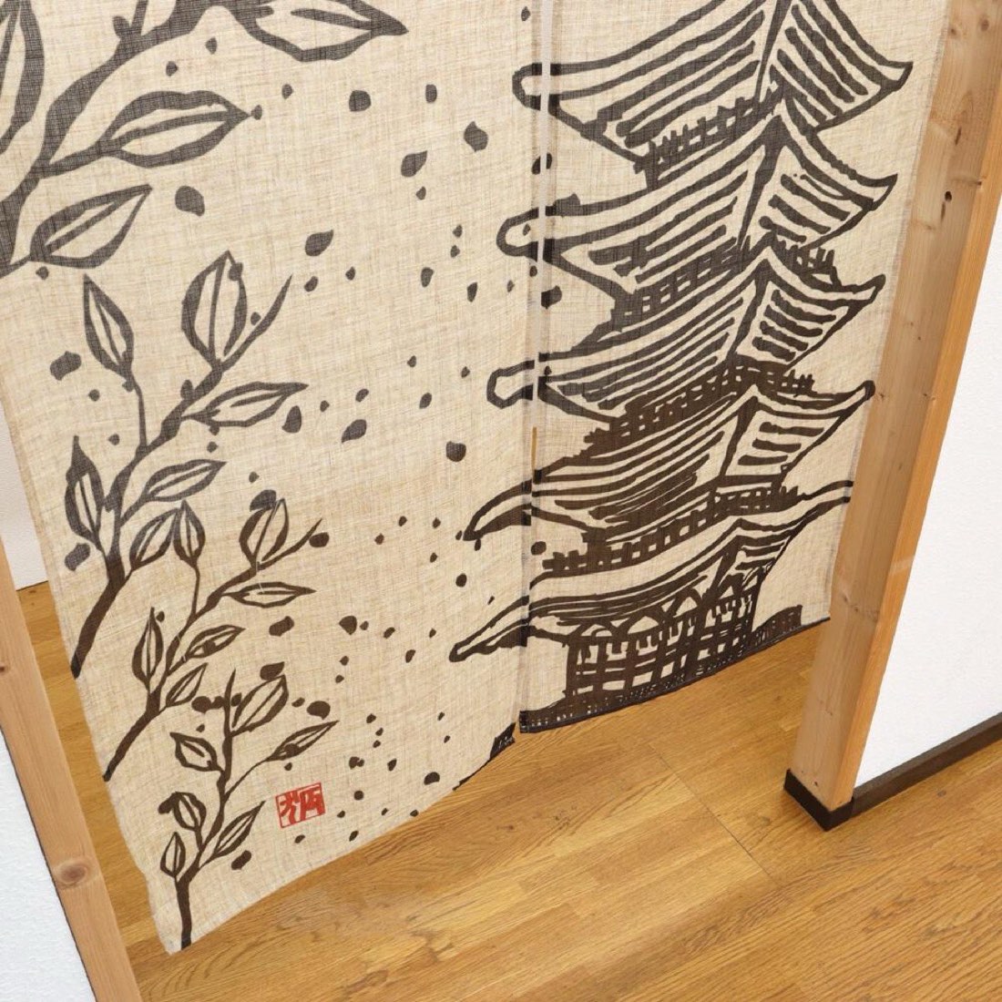 Japanese Noren Door Curtain, Five Story Pagoda, 33.5 x 59.1 in, Made in Japan — view 5