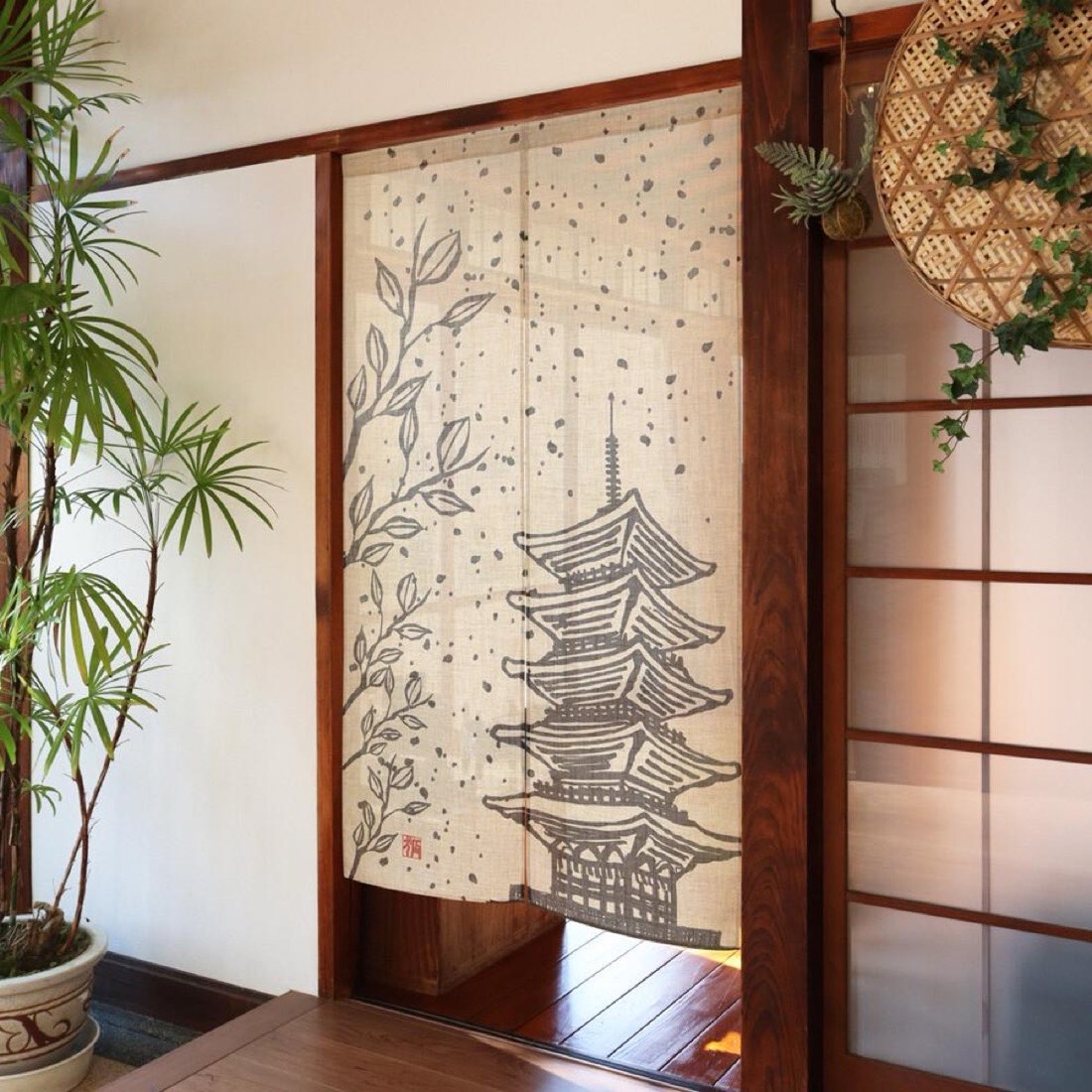 Japanese Noren Door Curtain, Five Story Pagoda, 33.5 x 59.1 in, Made in Japan — view 8