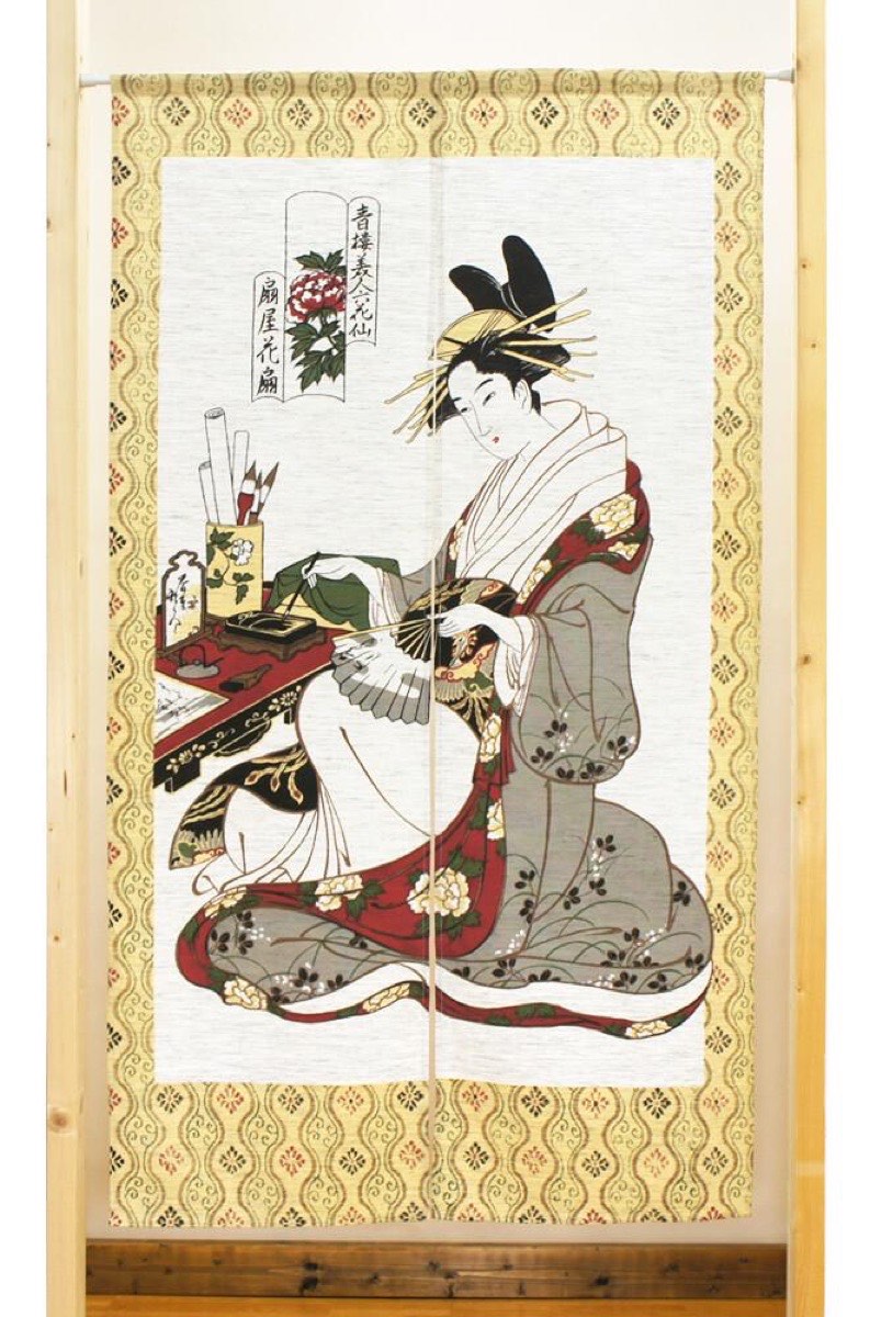 Japanese Noren Door Curtain, Floral Fan, 33.5 x 59.1 in, Made in Japan — view 3