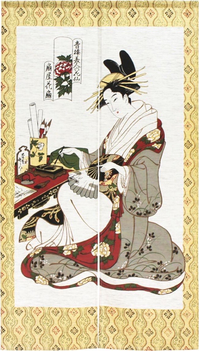 Japanese Noren Door Curtain, Floral Fan, 33.5 x 59.1 in, Made in Japan — view 6