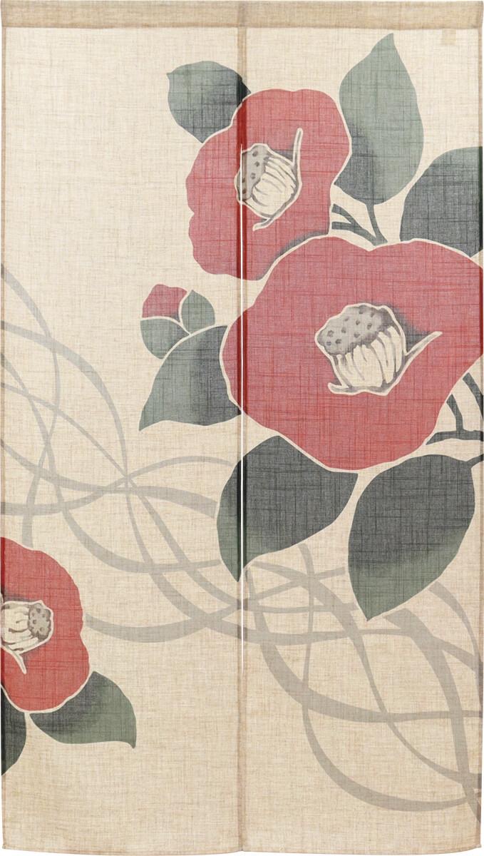 Japanese Noren Door Curtain, Flowing Line Camellia, 33.5 x 59.1 in, Made in Japan — view 3