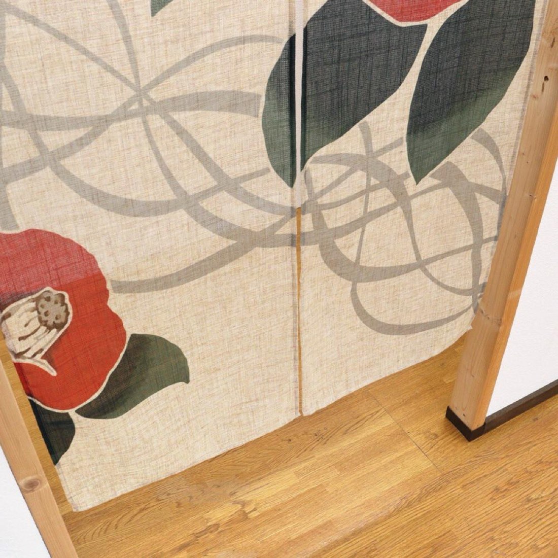 Japanese Noren Door Curtain, Flowing Line Camellia, 33.5 x 59.1 in, Made in Japan — view 6