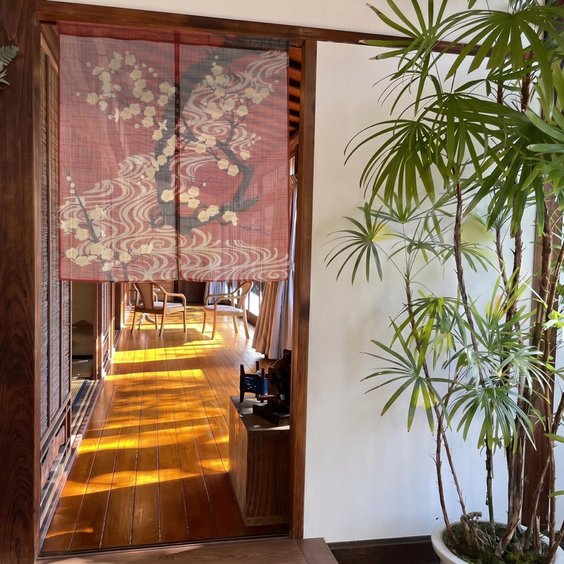 Japanese Noren Door Curtain, Flowing Water White Plum Print, 33.5 x 35.4 in — view 10