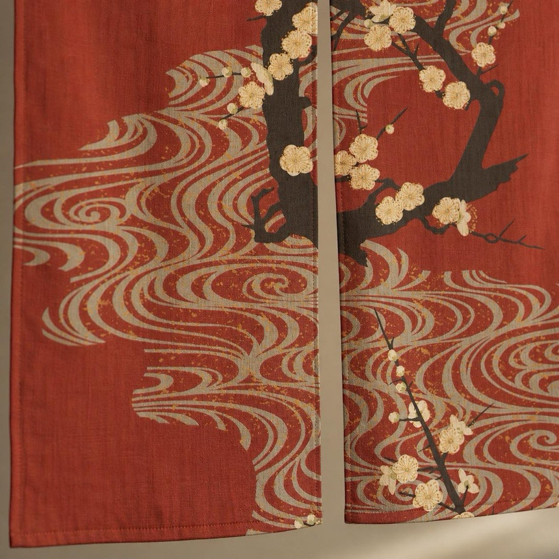 Japanese Noren Door Curtain, Flowing Water White Plum Print, 33.5 x 59.1 in — view 5