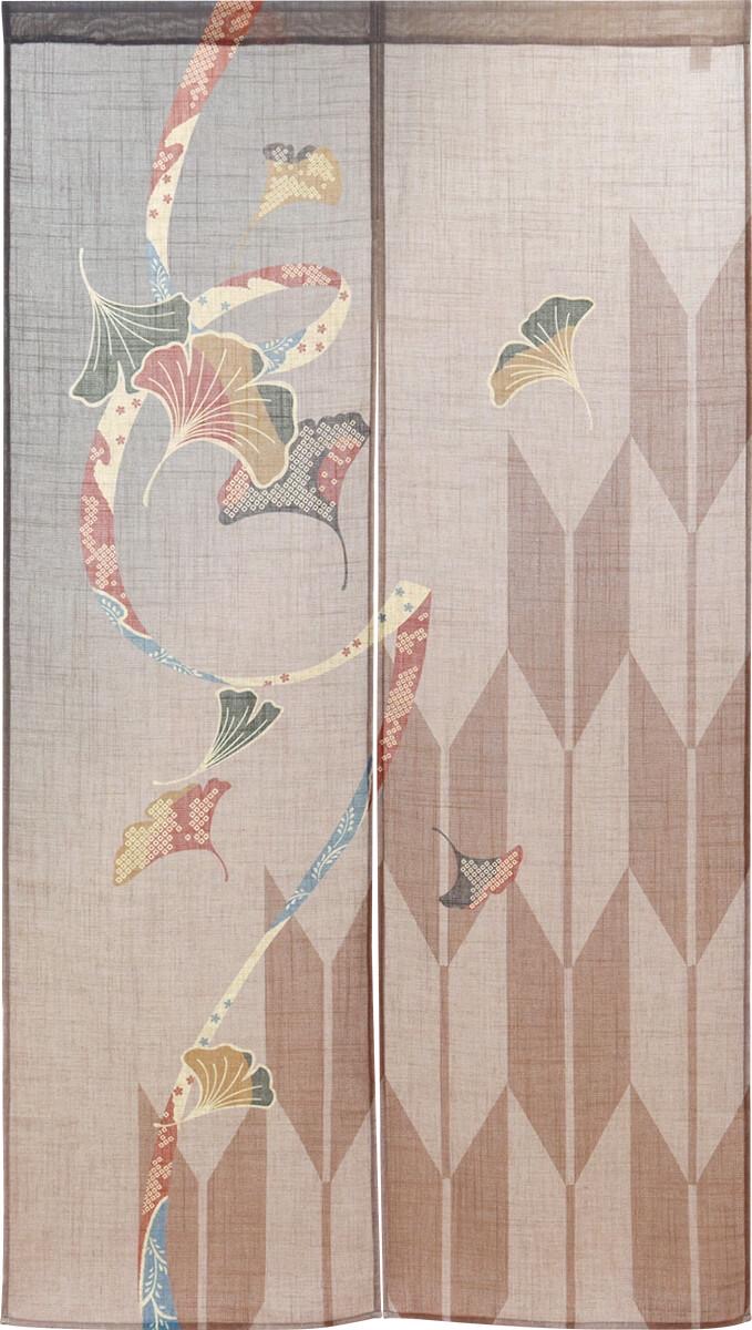 Japanese Noren Door Curtain, Ginkgo Arrow Pattern, Linen-Like Fabric, Made in Japan — view 3