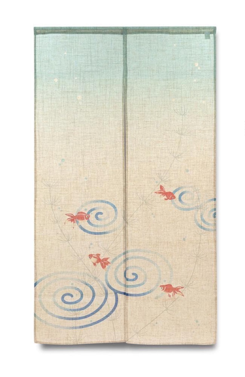 Japanese Noren Door Curtain, Goldfish and Ripple, 33.5 x 59.1 in, Made in Japan — view 3
