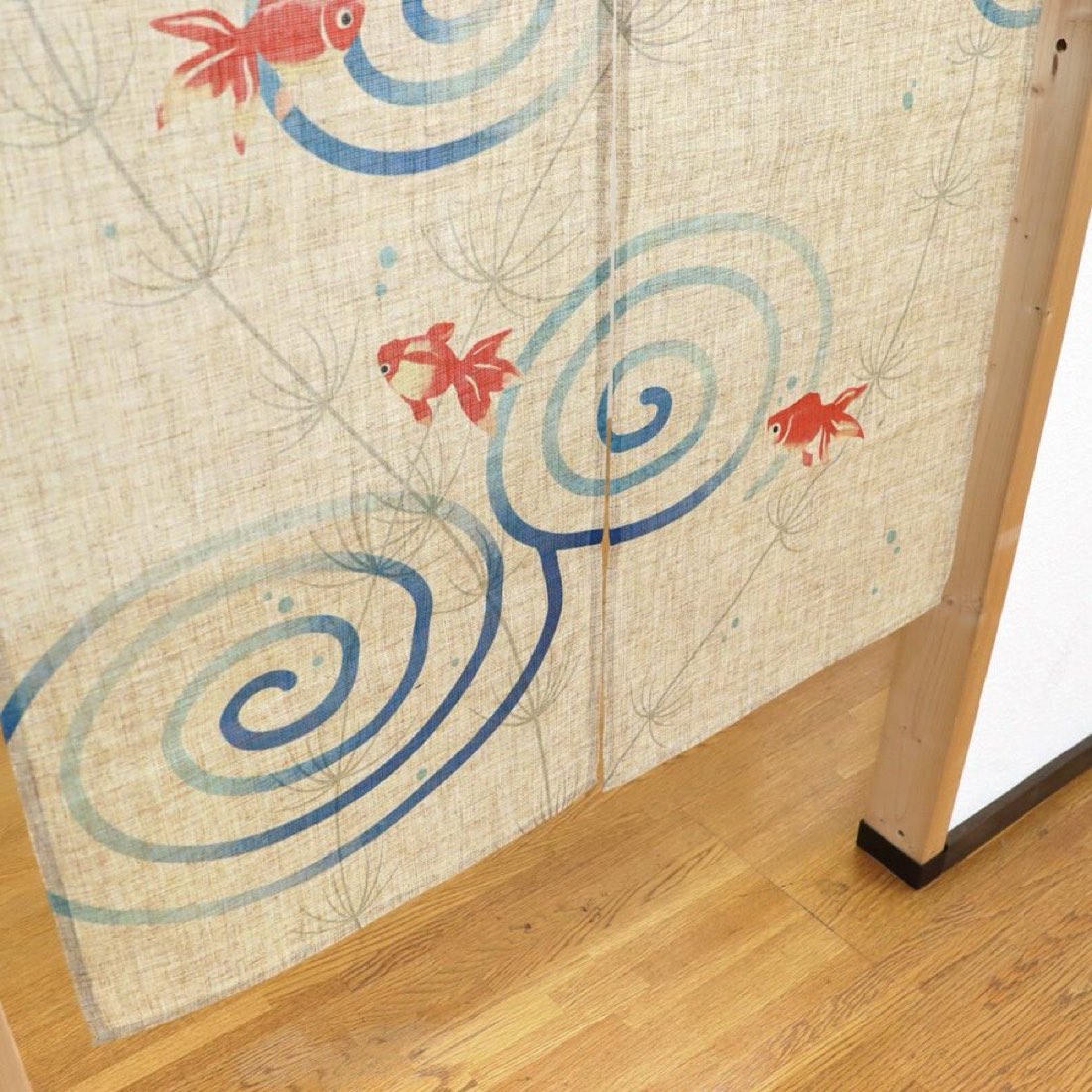 Japanese Noren Door Curtain, Goldfish and Ripple, 33.5 x 59.1 in, Made in Japan — view 6
