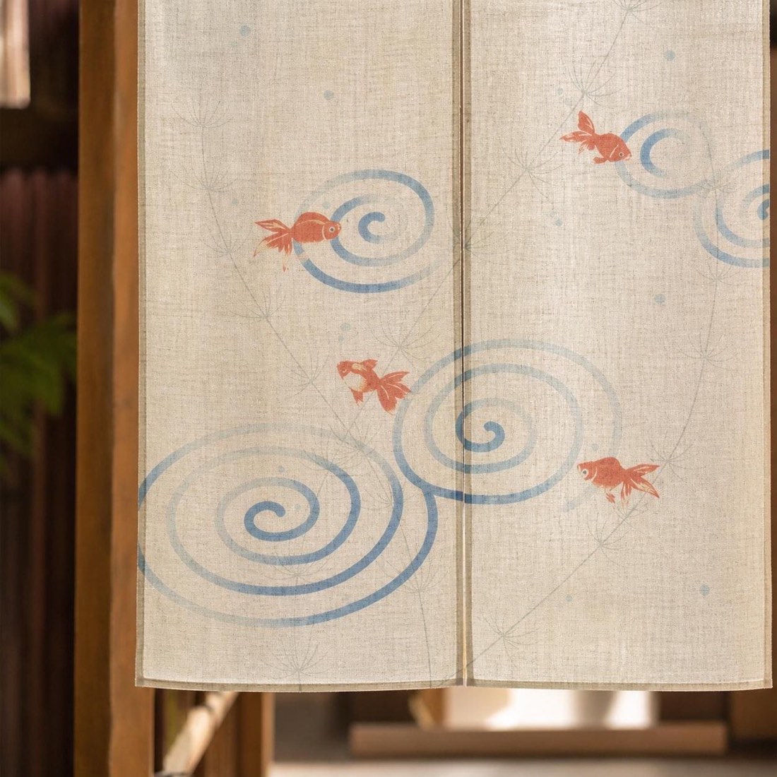 Japanese Noren Door Curtain, Goldfish and Ripple, 33.5 x 59.1 in, Made in Japan — view 8