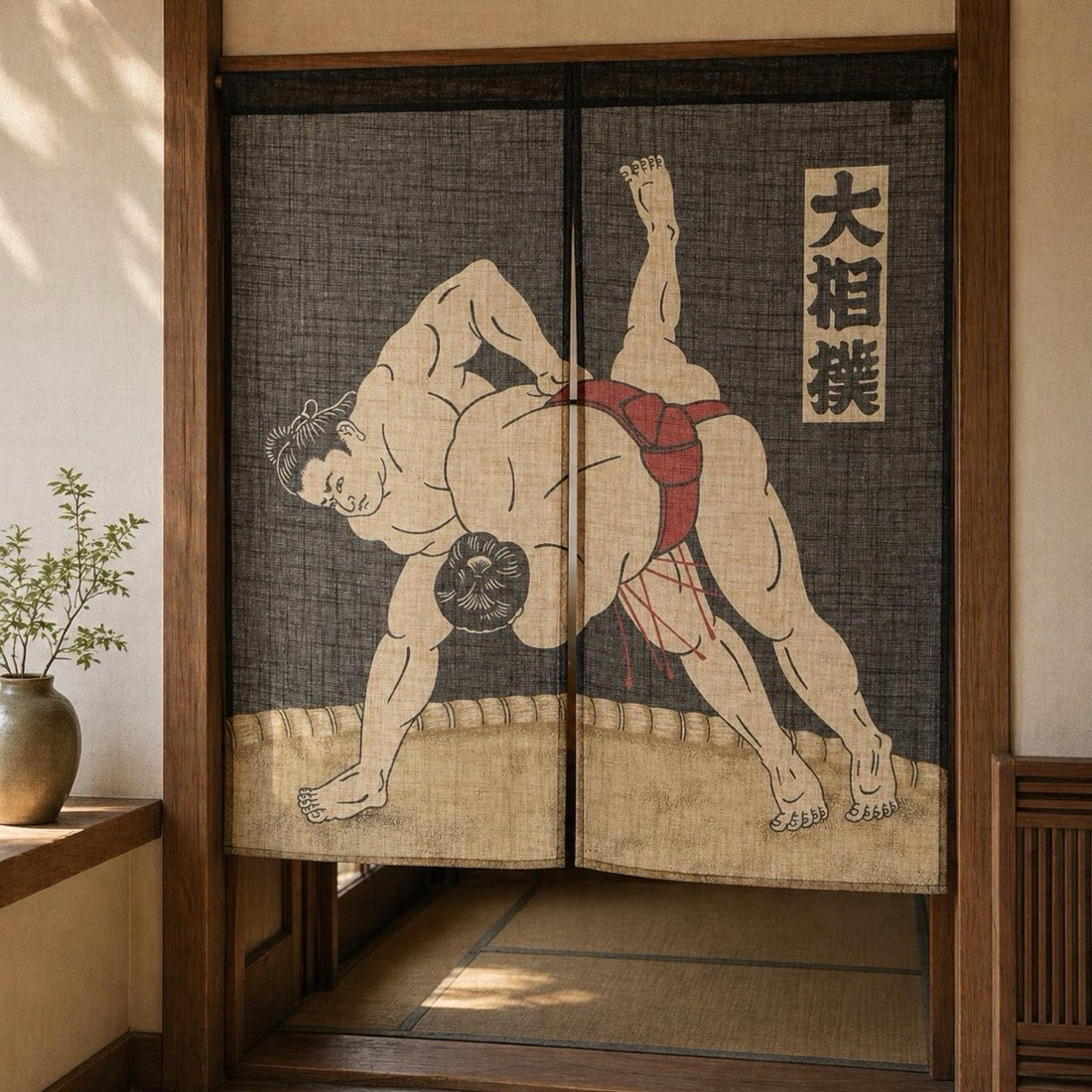 Japanese Noren Door Curtain, Grand Sumo, 33.5 x 35.4 in, Made in Japan — view 1