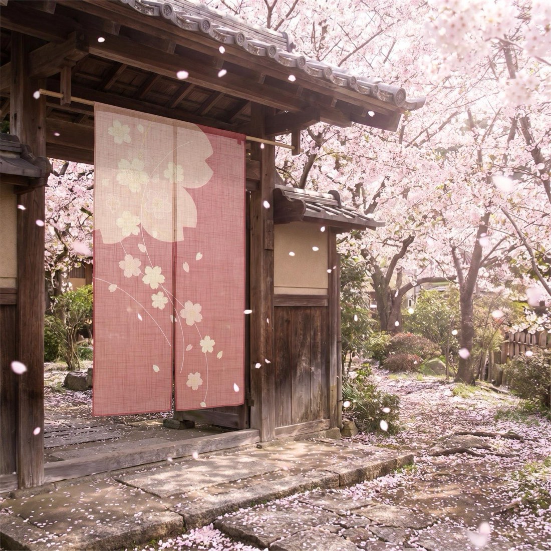 Japanese Noren Door Curtain, Line Sakura, 33.5 x 59.1 in, Made in Japan — view 9