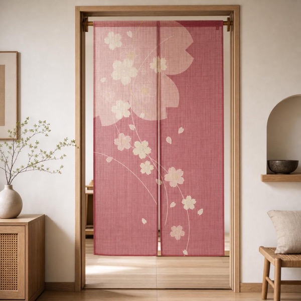 Japanese Noren Door Curtain, Line Sakura, 33.5 x 59.1 in, Made in Japan