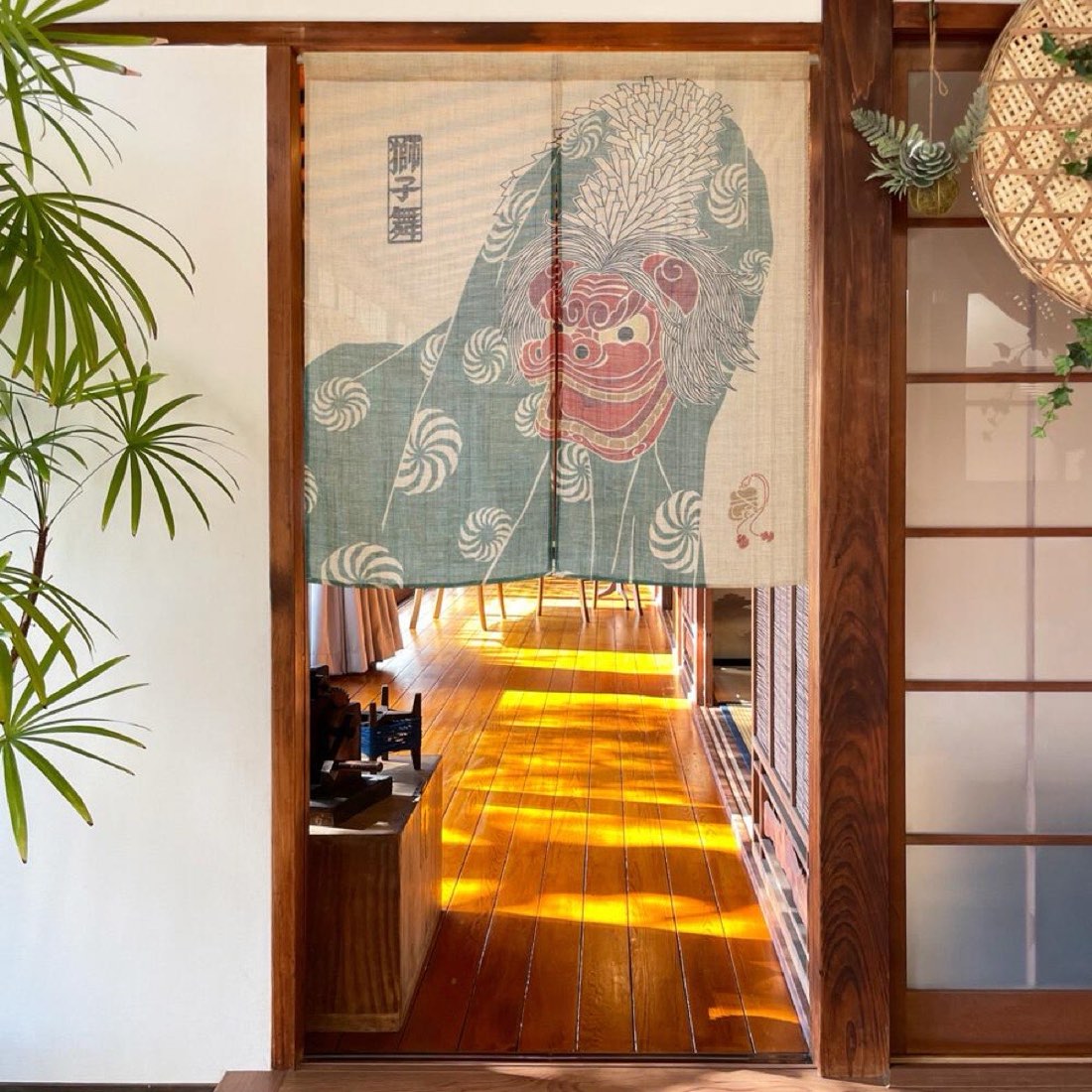 Japanese Noren Door Curtain, Lion Dance, 33.5 x 35.4 in, Made in Japan — view 2