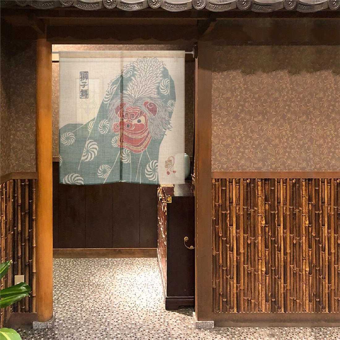 Japanese Noren Door Curtain, Lion Dance, 33.5 x 35.4 in, Made in Japan — view 8
