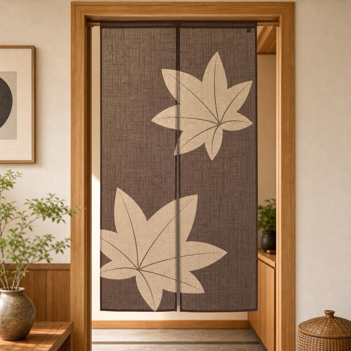 Japanese Noren Door Curtain, Maple Leaves, 33.5 x 59.1 in, Made in Japan