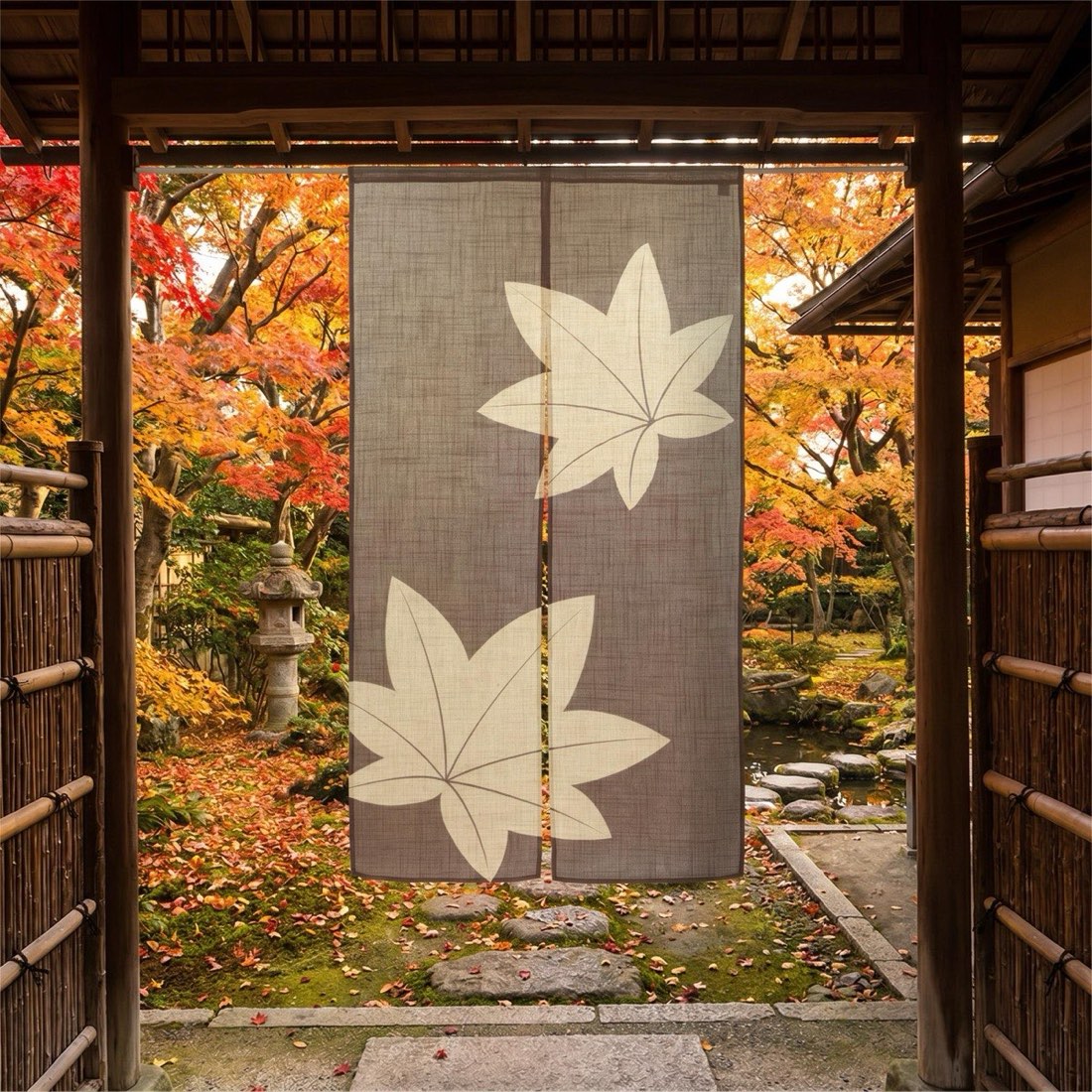 Japanese Noren Door Curtain, Maple Leaves, 33.5 x 59.1 in, Made in Japan — view 9