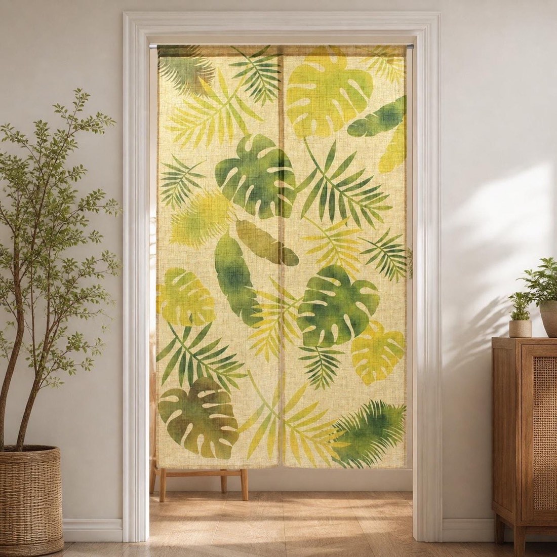 Japanese Noren Door Curtain, Monstera, 33.5 x 59.1 in, Made in Japan — view 1