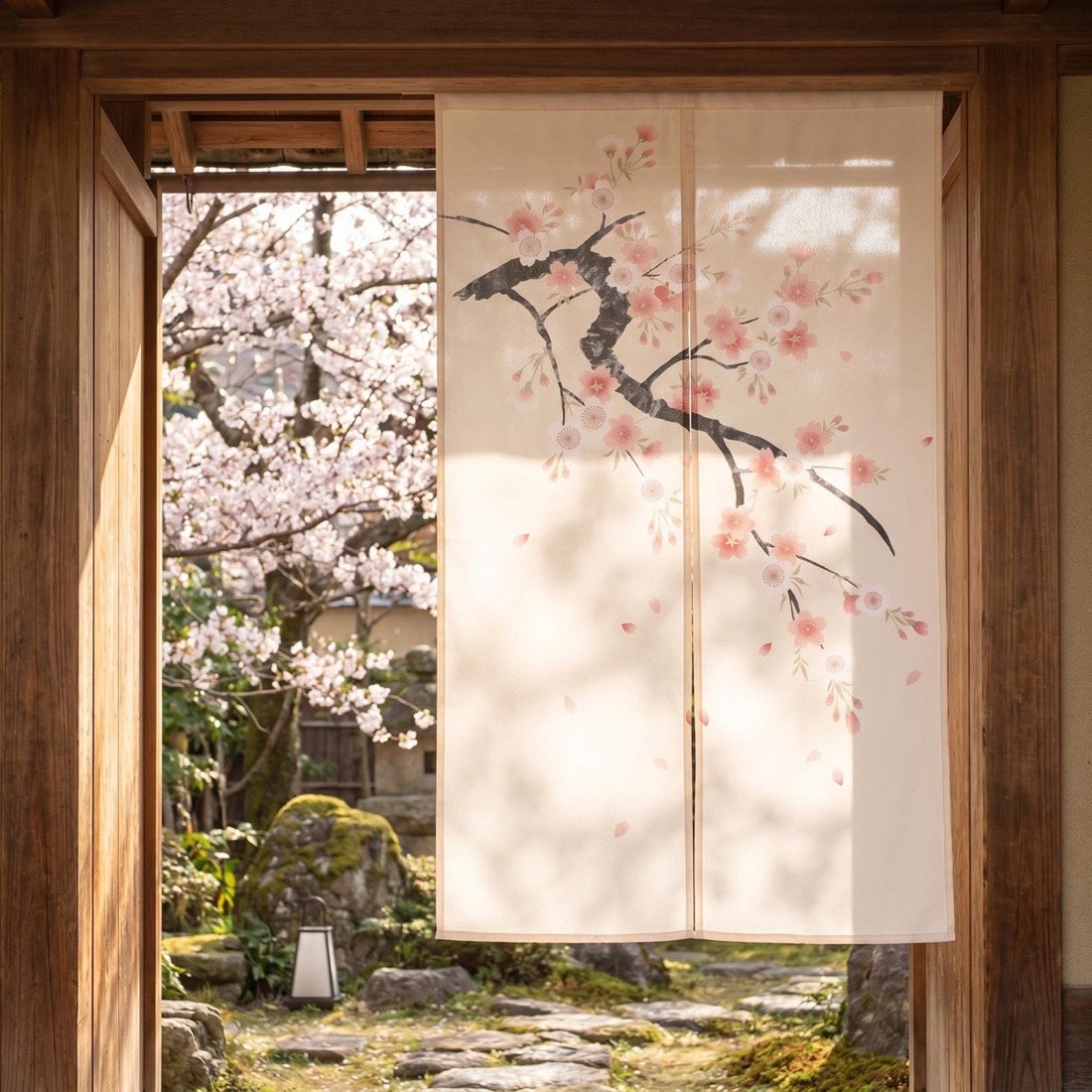 Japanese Noren Door Curtain, Pale Sakura, 33.5 x 59.1 in, Made in Japan — view 1