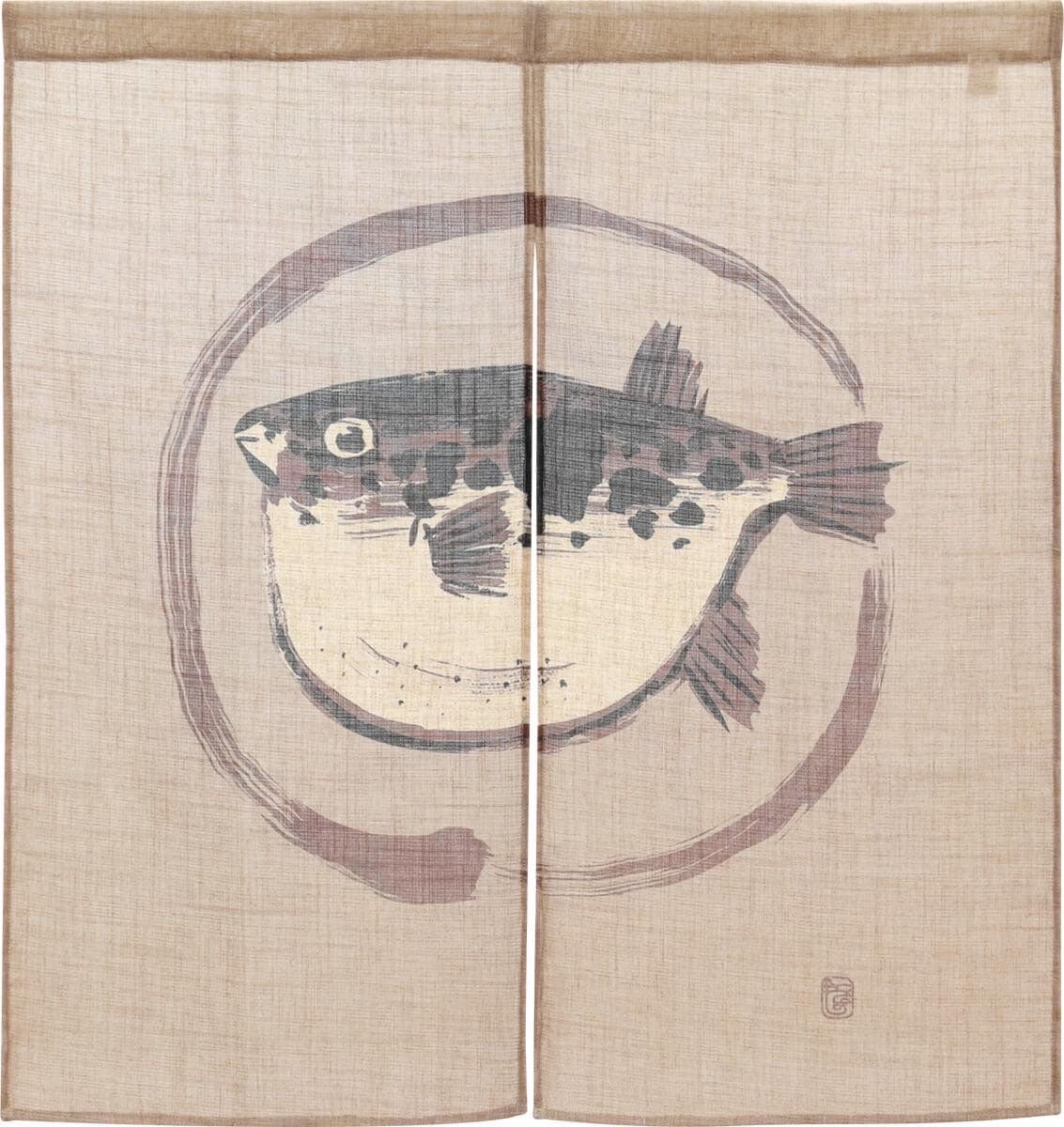 Japanese Noren Door Curtain, Pufferfish Circle, 33.5 x 35.4 in, Made in Japan — view 2