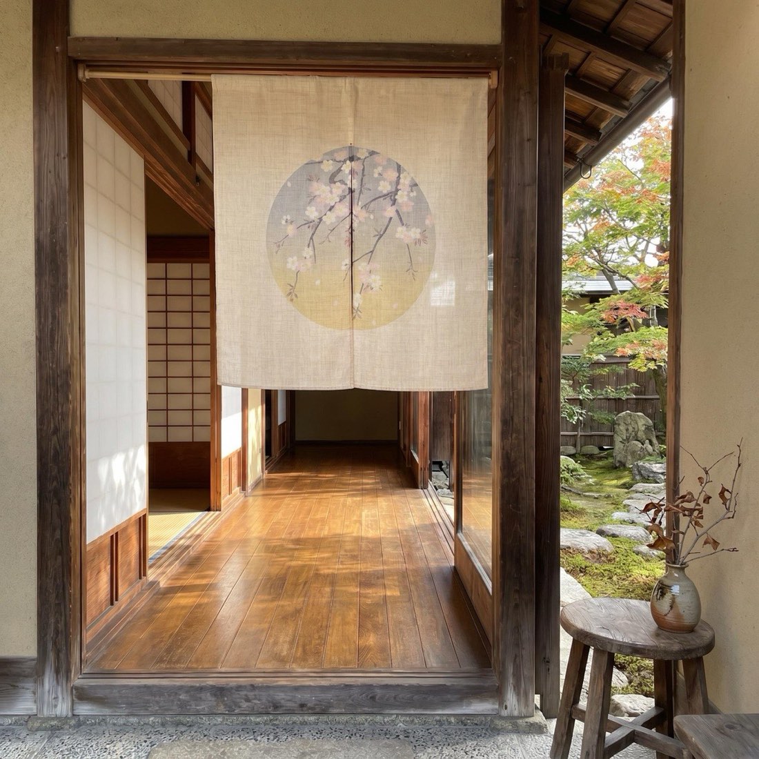 Japanese Noren Door Curtain, Round Window Sakura, 33.5 x 35.4 in, Made in Japan — view 2