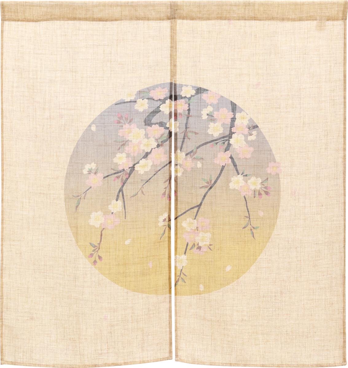 Japanese Noren Door Curtain, Round Window Sakura, 33.5 x 35.4 in, Made in Japan — view 3