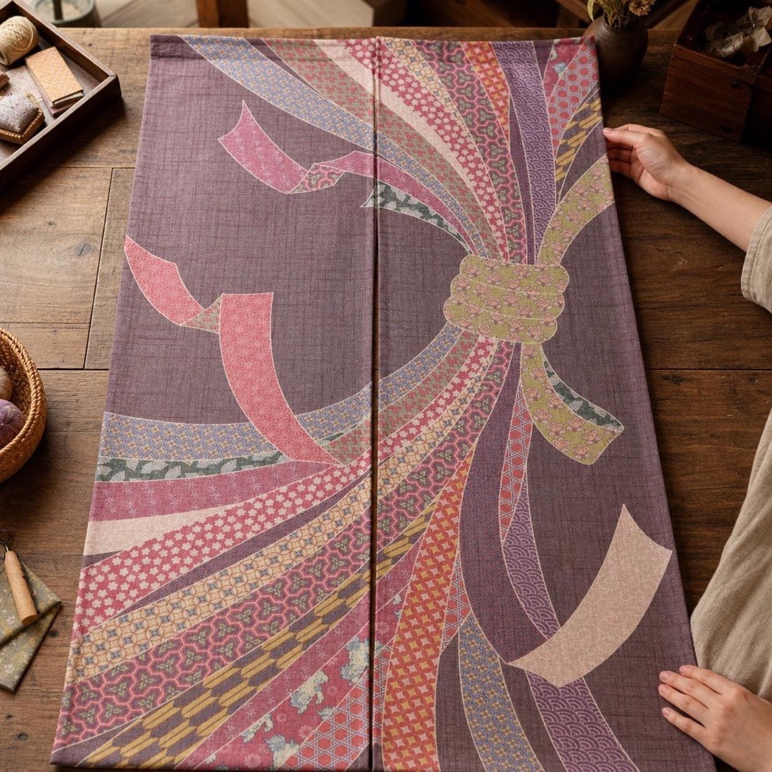 Japanese Noren Door Curtain, Tied Noshi, 33.5 x 59.1 in, Made in Japan — view 10