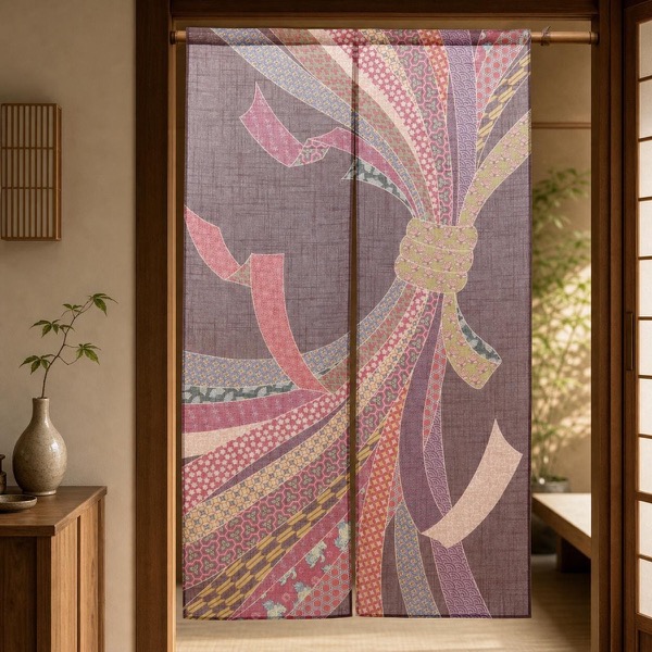 Japanese Noren Door Curtain, Tied Noshi, 33.5 x 59.1 in, Made in Japan