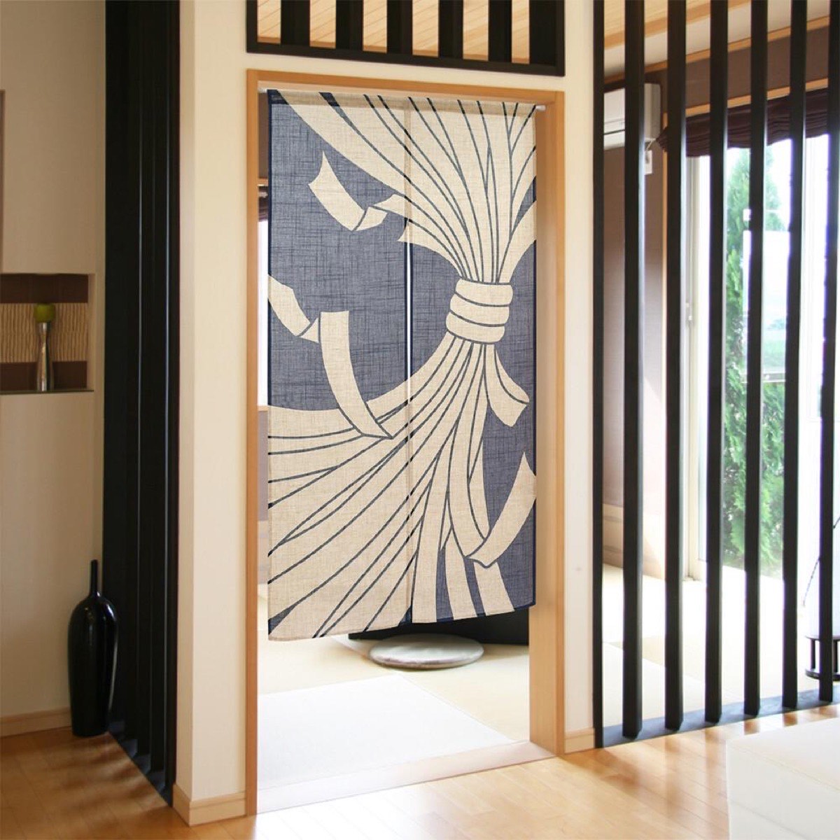 Japanese Noren Door Curtain, Tied Noshi, Navy, 33.5 x 59.1 in, Made in Japan — view 1