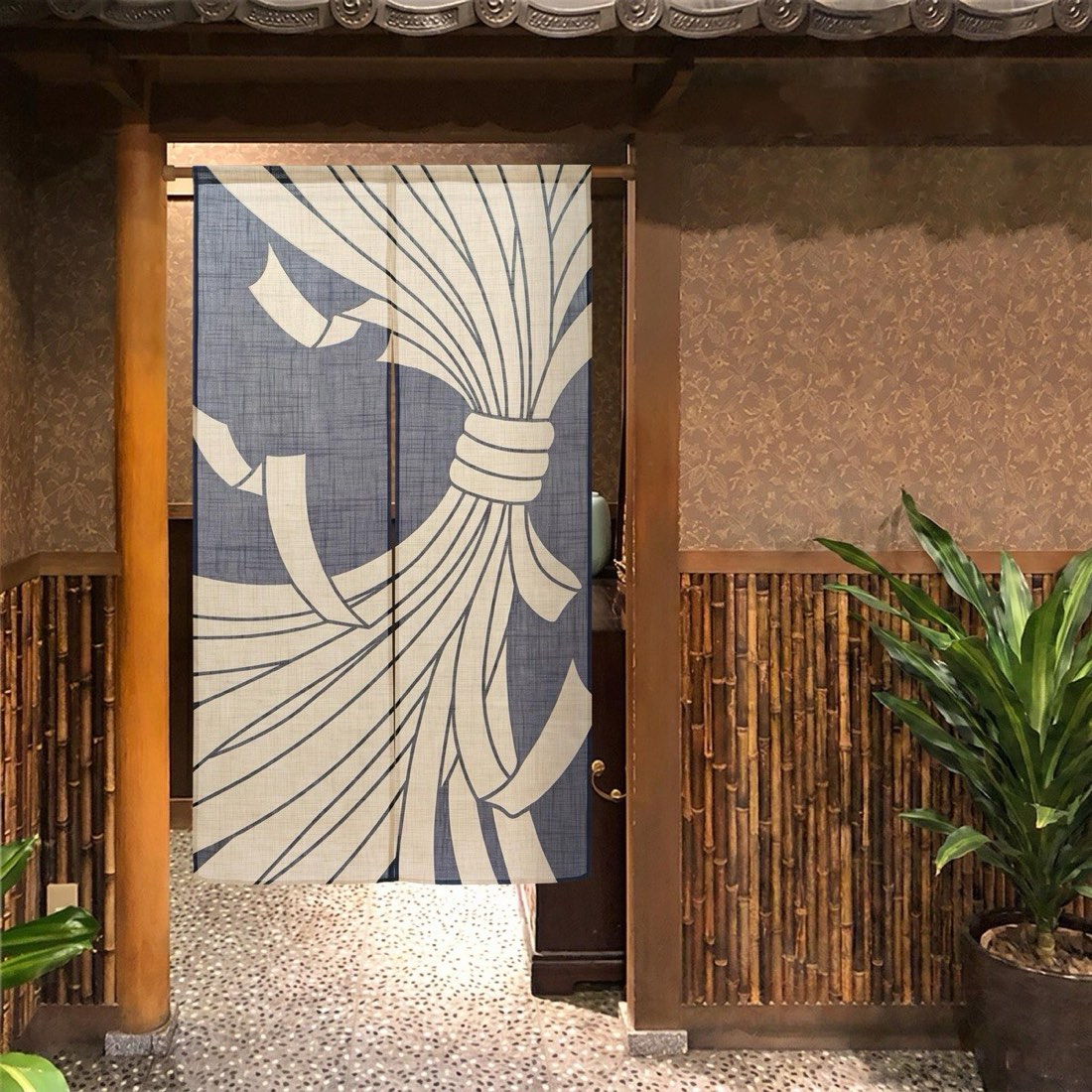 Japanese Noren Door Curtain, Tied Noshi, Navy, 33.5 x 59.1 in, Made in Japan — view 2