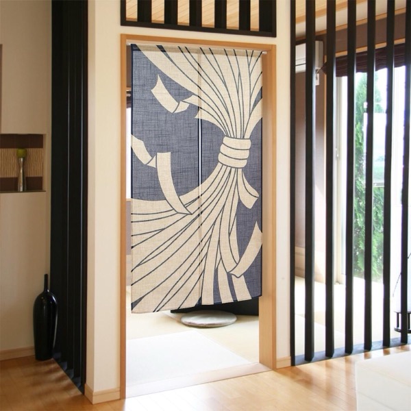 Japanese Noren Door Curtain, Tied Noshi, Navy, 33.5 x 59.1 in, Made in Japan