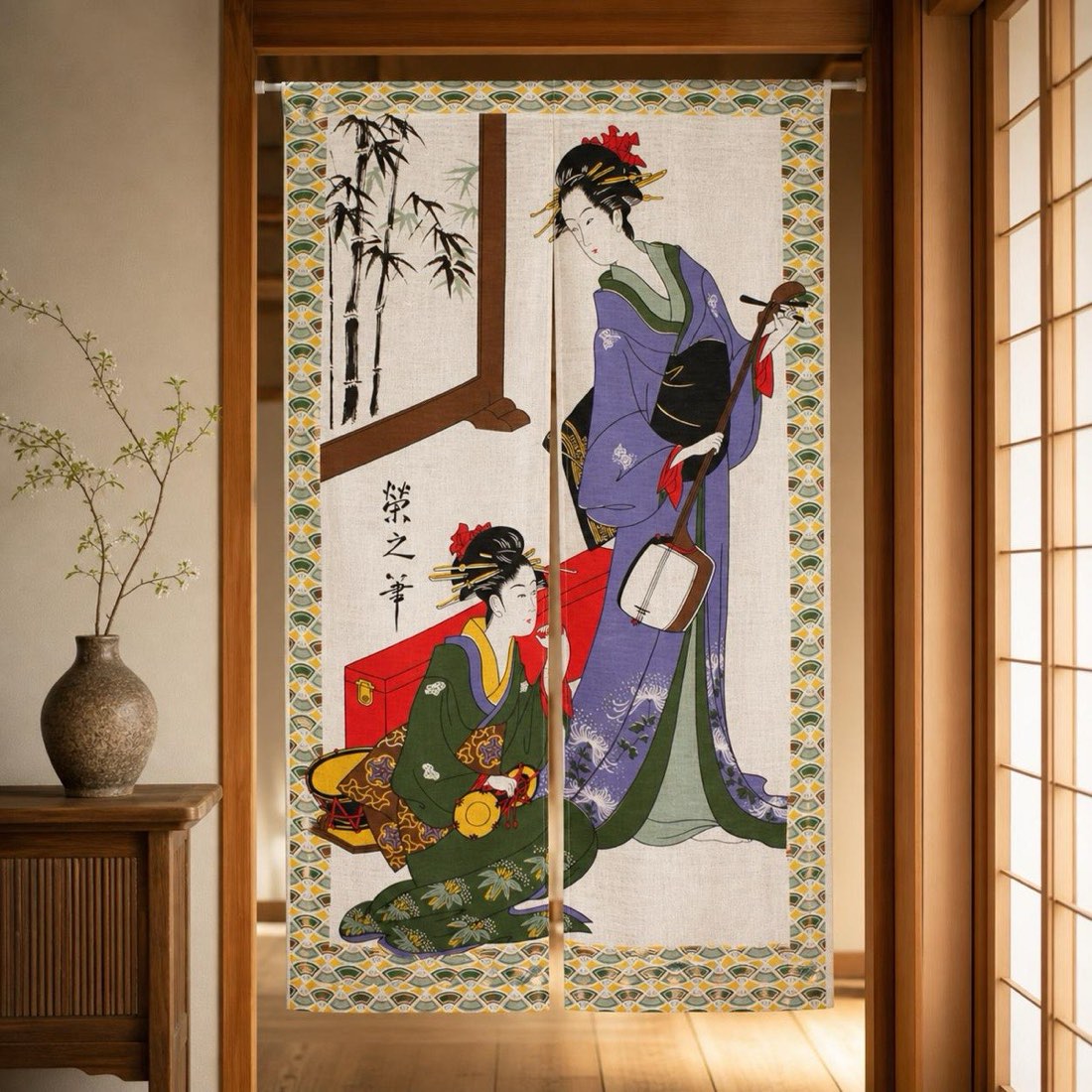 Japanese Noren Door Curtain, Traditional Music, 33.5 x 59.1 in, Made in Japan — view 1