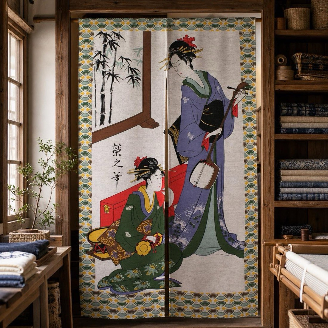Japanese Noren Door Curtain, Traditional Music, 33.5 x 59.1 in, Made in Japan — view 10