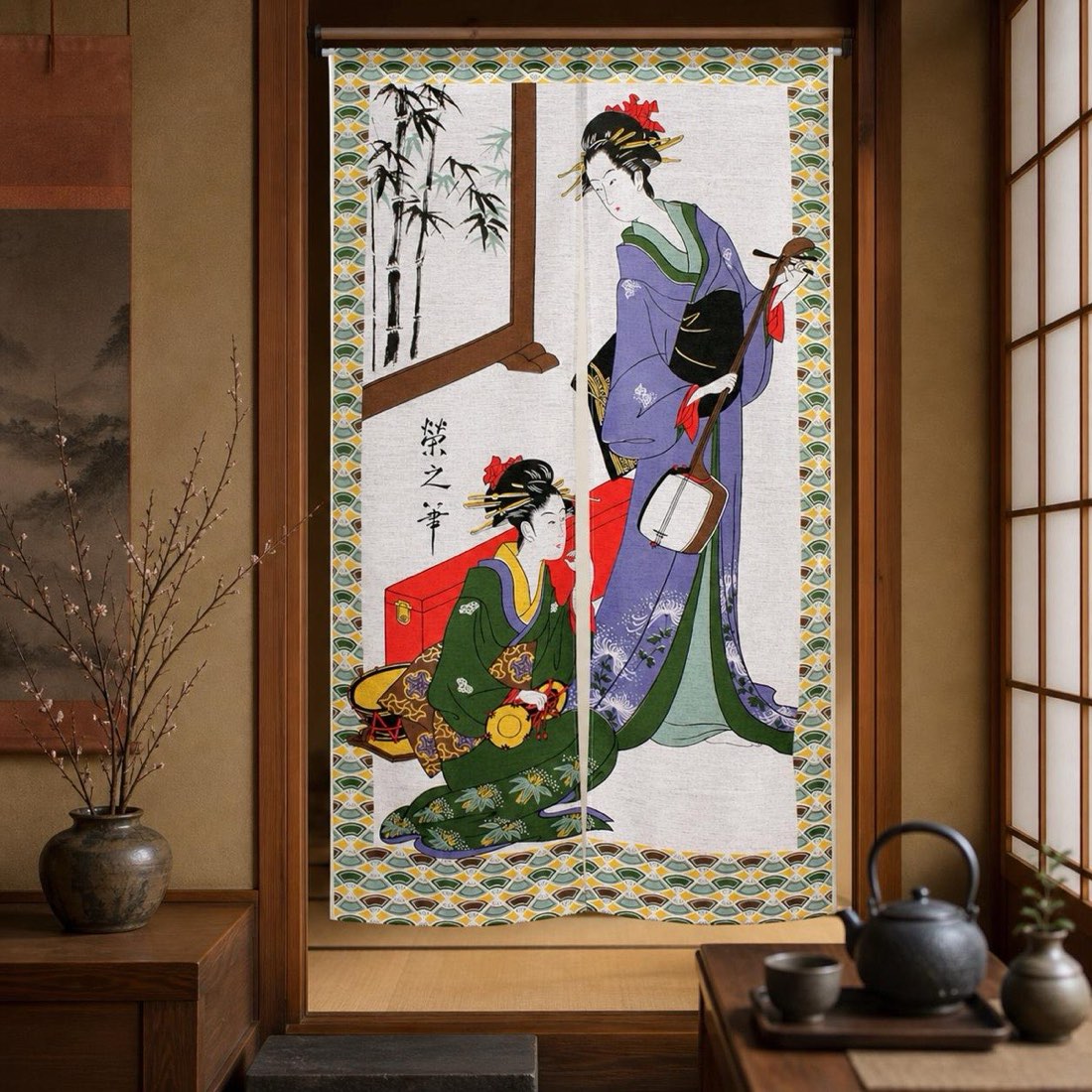 Japanese Noren Door Curtain, Traditional Music, 33.5 x 59.1 in, Made in Japan — view 8