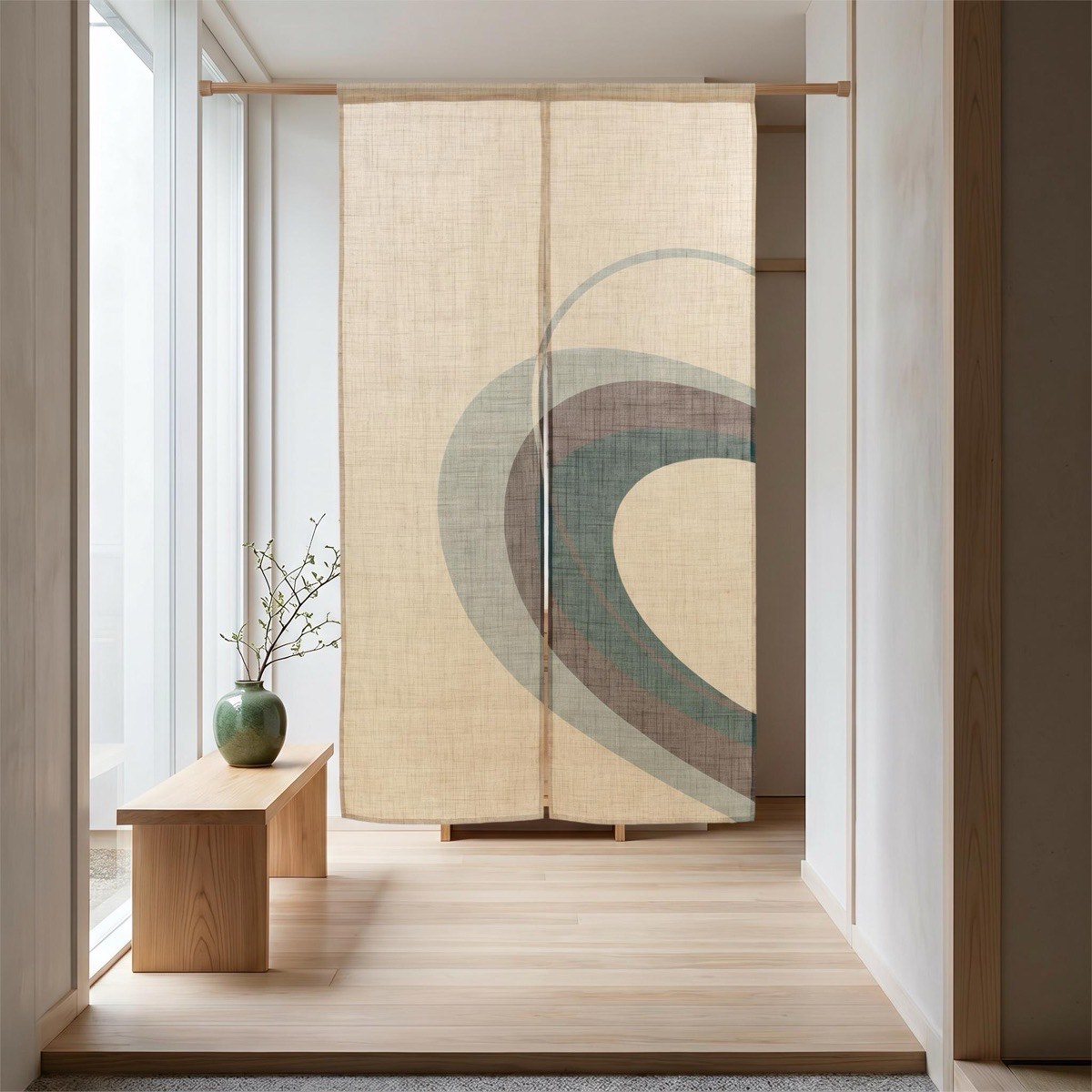 Japanese Noren Door Curtain, Tricolor Arc, 33.5 x 59.1 in, Made in Japan