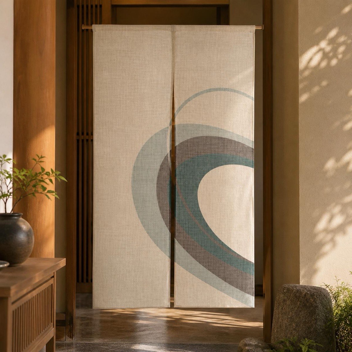 Japanese Noren Door Curtain, Tricolor Arc, 33.5 x 59.1 in, Made in Japan — view 10