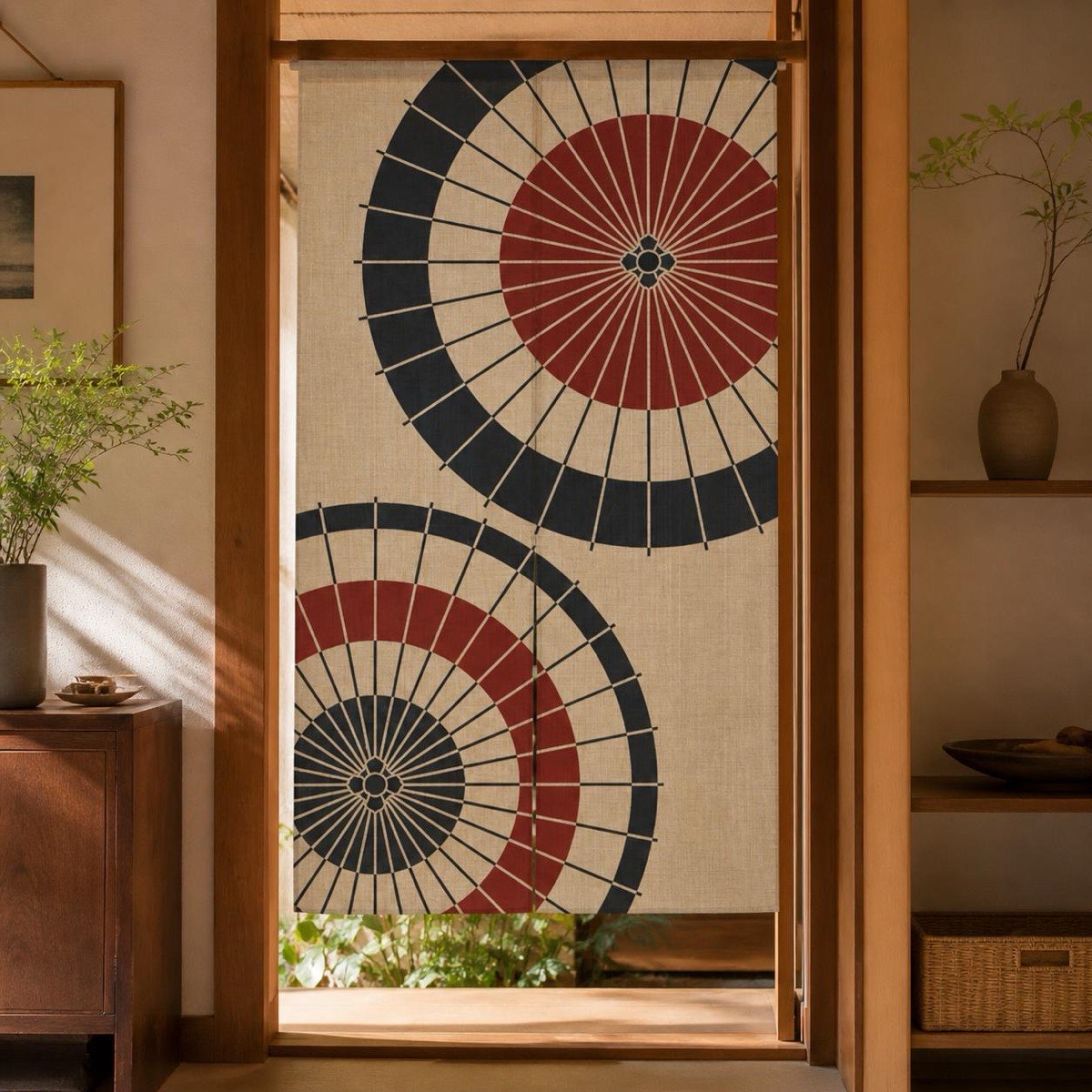 Japanese Noren Door Curtain, Twin Wagasa Umbrellas, 33.5 x 59.1 in, Made in Japan — view 10