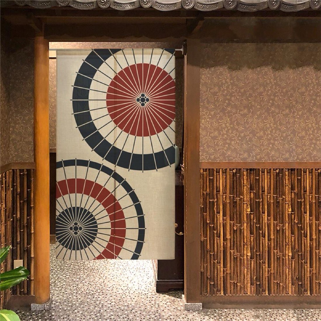Japanese Noren Door Curtain, Twin Wagasa Umbrellas, 33.5 x 59.1 in, Made in Japan — view 6