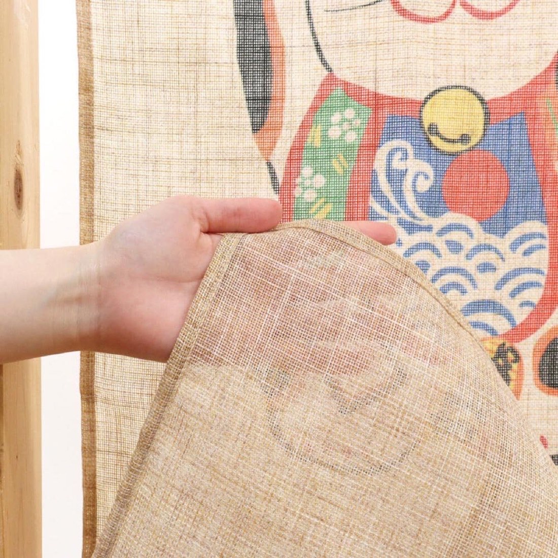Japanese Noren Door Curtain, Two Beckoning Cats, 33.5 x 35.4 in, Made in Japan — view 4