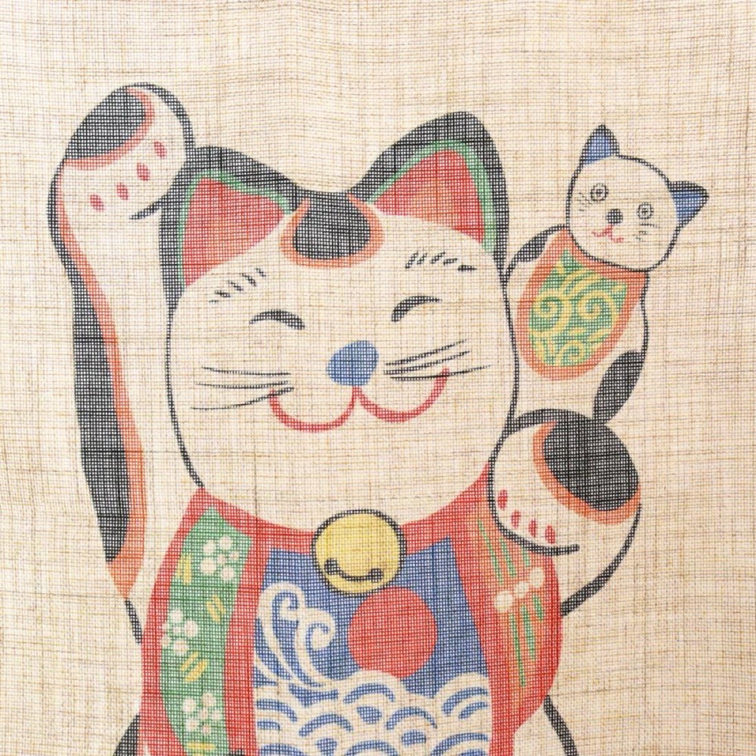 Japanese Noren Door Curtain, Two Beckoning Cats, 33.5 x 35.4 in, Made in Japan — view 6
