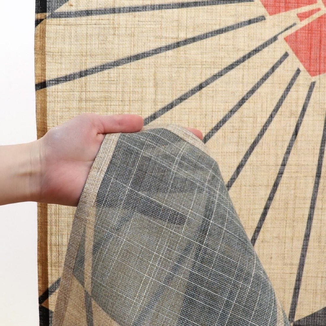 Japanese Noren Door Curtain, Umbrella Petals Print, Linen-like Fabric, Made in Japan — view 3