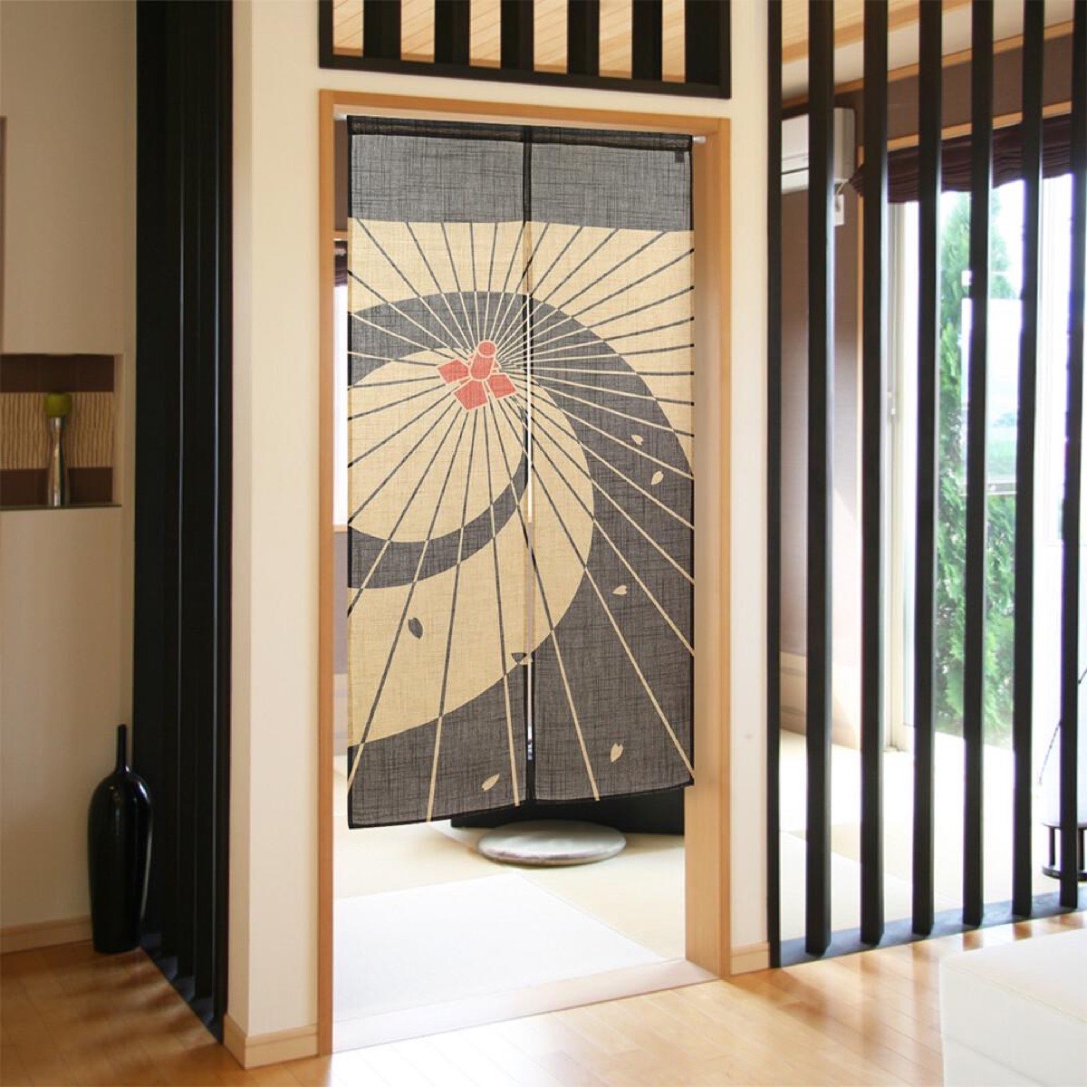 Japanese Noren Door Curtain, Umbrella Petals Print, Linen-like Fabric, Made in Japan — view 8