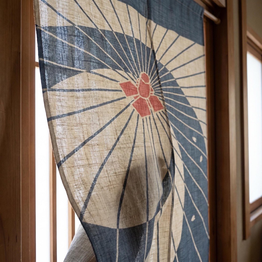 Japanese Noren Door Curtain, Umbrella Petals Print, Linen-like Fabric, Made in Japan — view 9