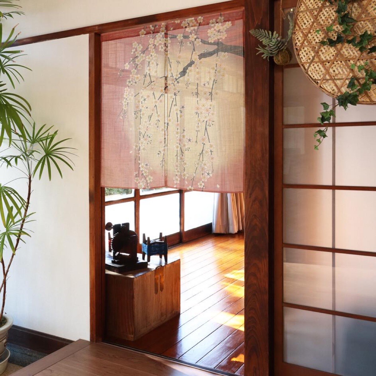 Japanese Noren Door Curtain, Weeping Cherry Moon Print, 33.5 x 35.4 in — view 9