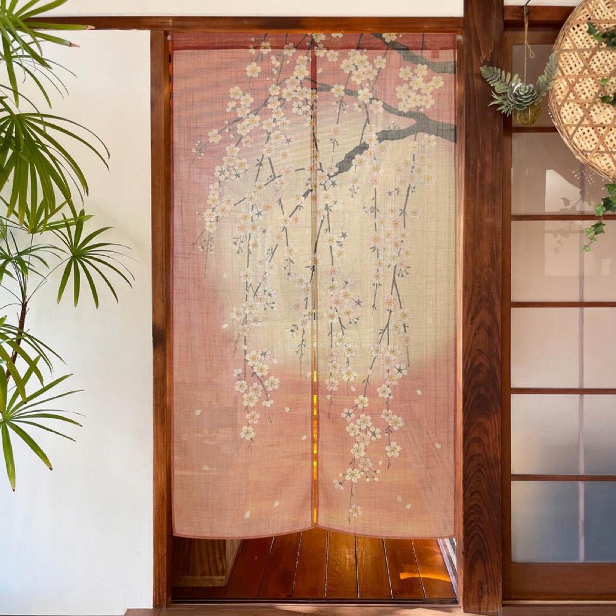Japanese Noren Door Curtain, Weeping Cherry Moon Print, 33.5 x 59.1 in — view 8