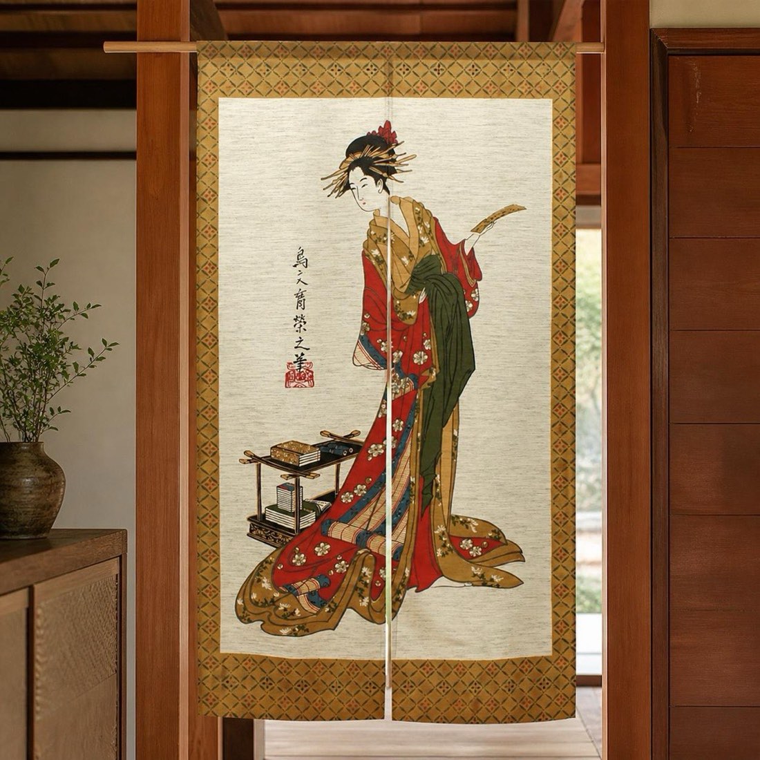 Japanese Noren Door Curtain, Woman Poem Print, Linen-Like Fabric, 33.5 x 59.1 in — view 10