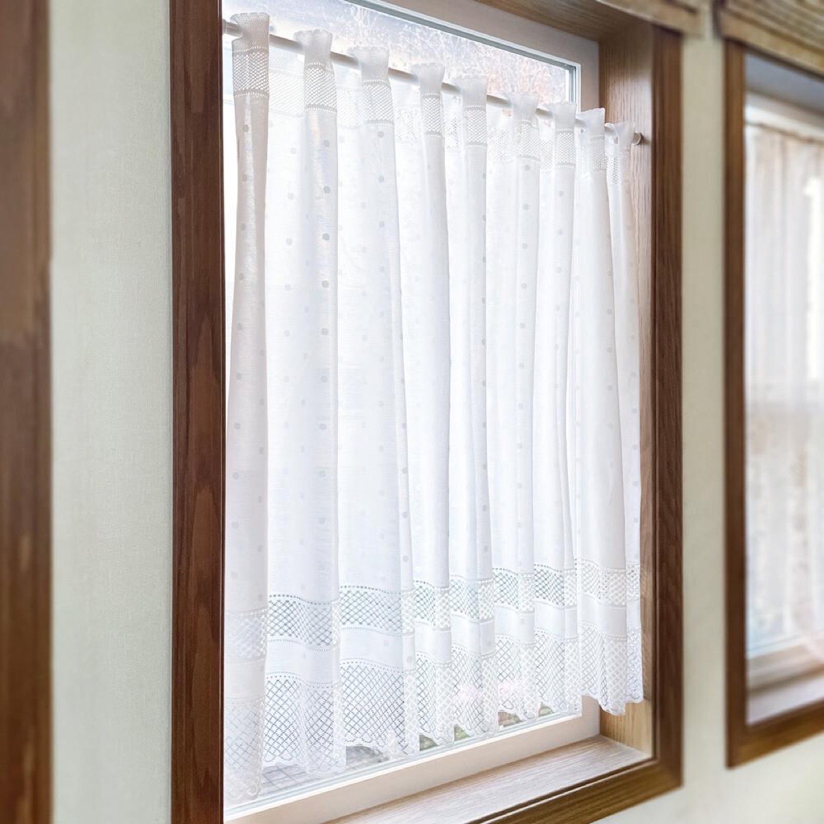 Japanese Polka Dot Lace Cafe Curtain, White Sheer Window Valance (59.1x35.4 in) — view 8